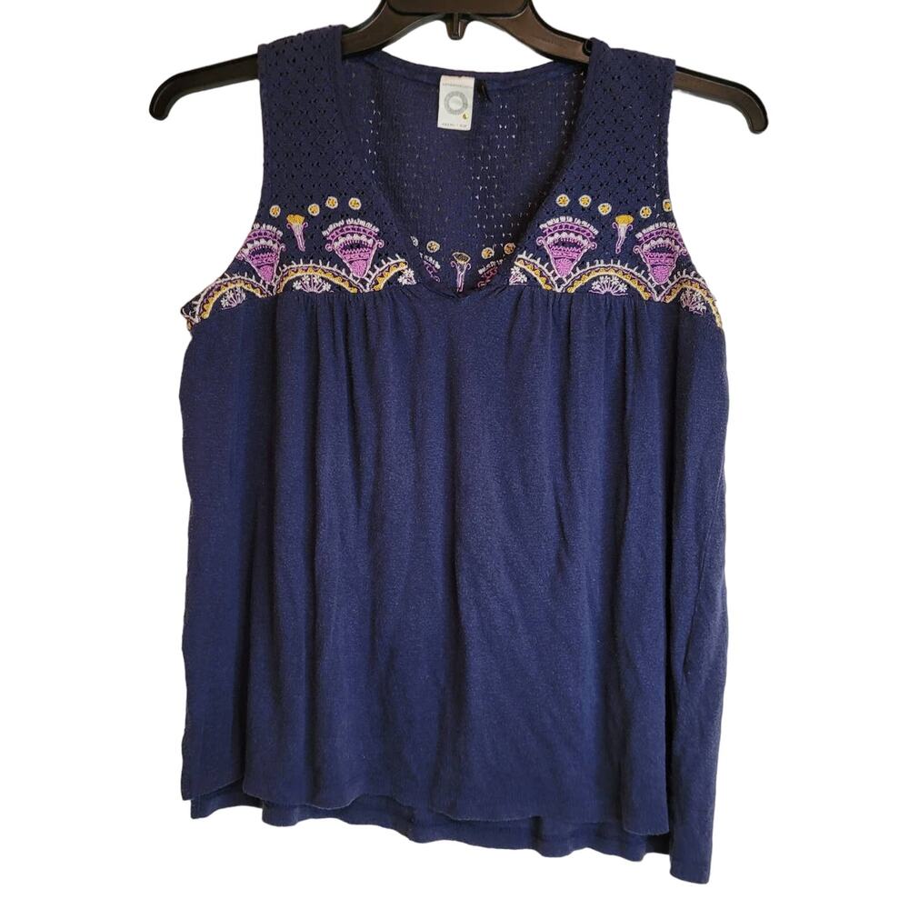 Anthropologie Akemi and Kin blue embroidered burnout top Med Boho Cottage Retro